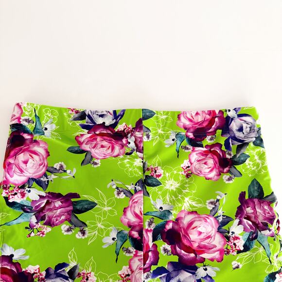 [Torrid] Neon Green Floral Rose Print Lattice Lace Up Side Swim Shorts Size 1X - Picture 5 of 11